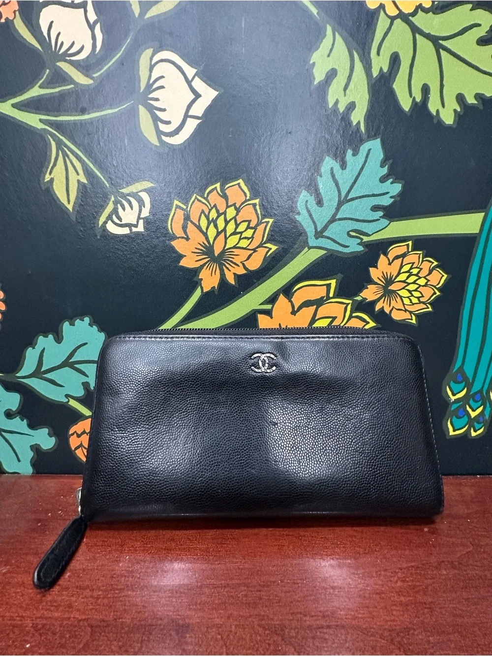Chanel Black Caviar Leather CC Zip Around Long Wallet 16 Series Box